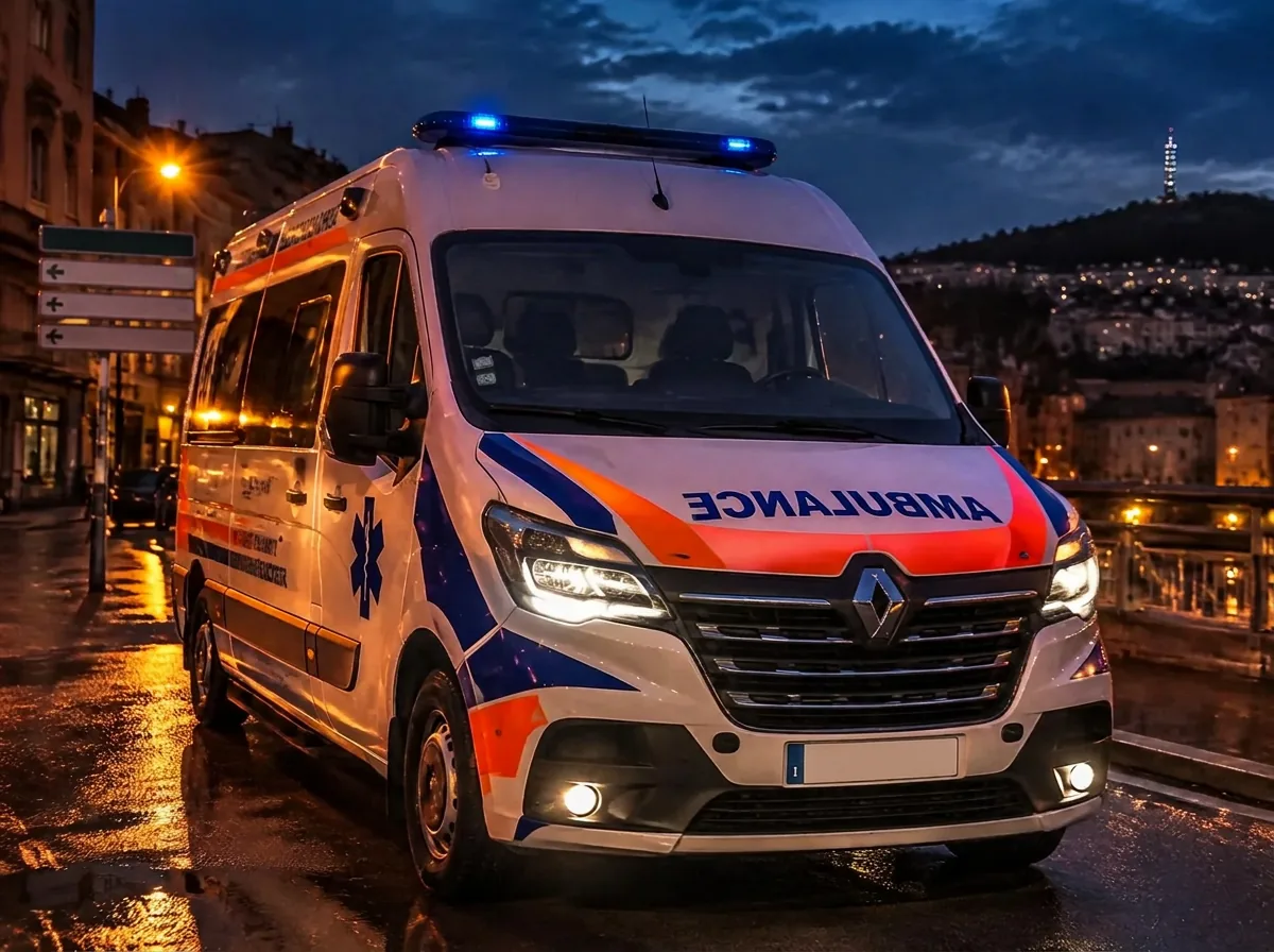 Ambulance Ambulances Davin de nuit dans une rue de Saint-Etienne